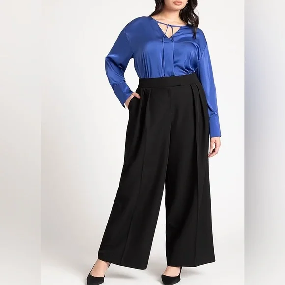 NWT Eloquii tie neckline satin blouse sz 16 cobalt - Picture 4 of 7